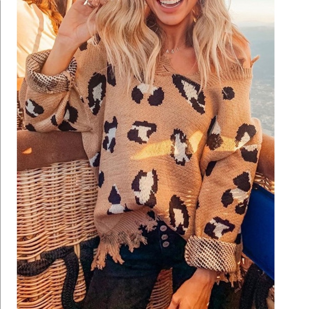Leopard Print Ripped Sweater S - Picture 10 of 10